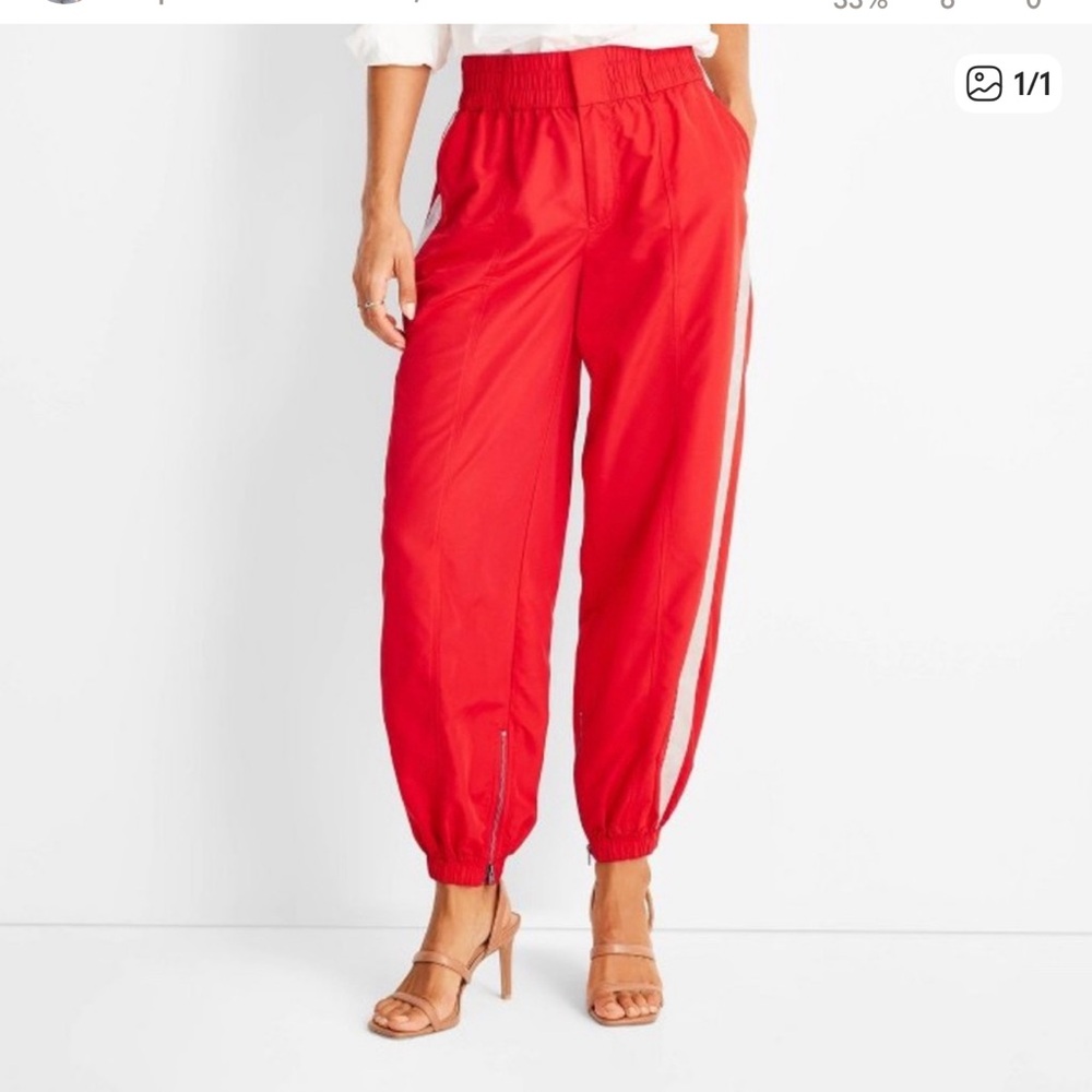 Future Collective Red Nylon Track Pant Joggers Medium